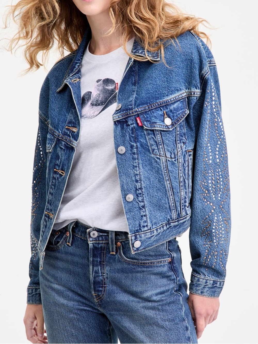 Levi’s Women's '90s Embellished Cotton Denim Trucker Jacket : Size XL